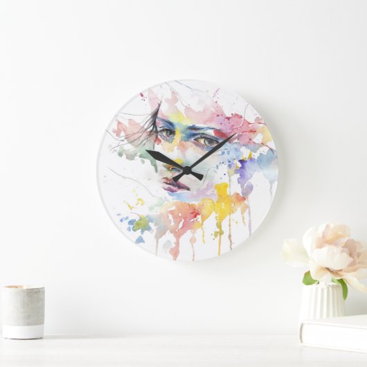 waterverf gezicht verfkleuren regenboogwit grote klok (Huis)