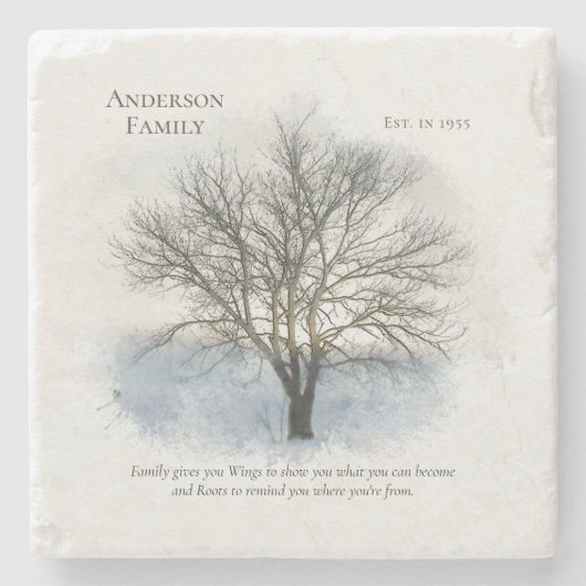 Waterverf gezinshereniging stenen onderzetter (Voorkant)