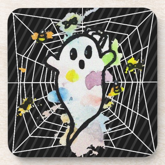 Waterverf Ghost Spider Web Halloween Bier Onderzetter (Voorkant)