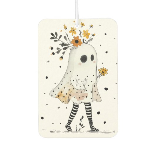 Waterverf Ghost & Sunflowers Whimsical Halloween Luchtverfrisser (Voorkant)