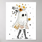Waterverf Ghost & Sunflowers Whimsical Halloween Poster (Voorkant)