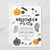 Waterverf Ghosts & Pumpkins Halloween Party Kaart (Voorkant)