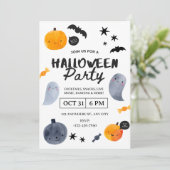 Waterverf Ghosts & Pumpkins Halloween Party Kaart (Staand voorkant)