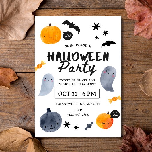 Waterverf Ghosts & Pumpkins Halloween Party Kaart