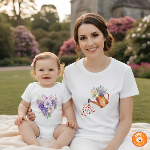 Waterverf Gietkan Bloem Motief Matchend Outfit Moe T-shirt