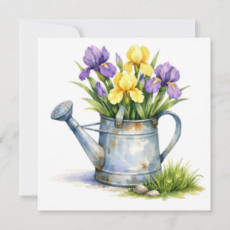 Waterverf Gietkan met Iris Bloemen Kaart
