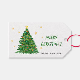 Waterverf Gift Tree Merry Christmas Gift Label Cadeaulabel