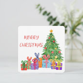 Waterverf Gift Tree Merry Christmas Kaart (Staand voorkant)