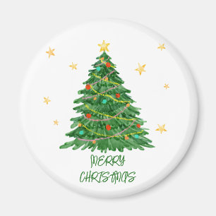 Waterverf Gift Tree Merry Christmas Magnet