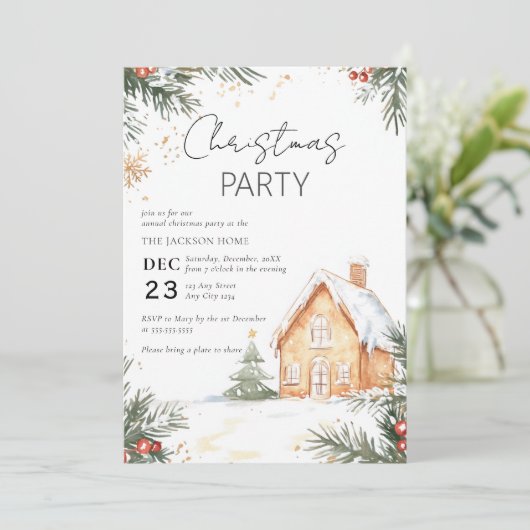 Waterverf Gigerbread House Kerstfeest Kaart (Staand voorkant)