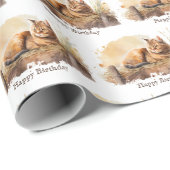 Waterverf Ginger Cat Birthday Cadeaupapier (Rol Hoek)