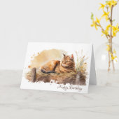 Waterverf Ginger Cat Birthday Kaart (Gele Bloem)