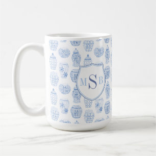 Waterverf Ginger Jar Blue White Personal Monogram Koffiemok
