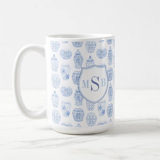 Waterverf Ginger Jar Blue White Personal Monogram Koffiemok (Links)