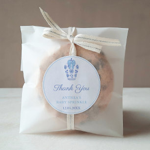 Waterverf Ginger Jar Boy Baby shower Bedankt Favor Ronde Sticker