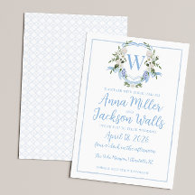 Waterverf Ginger Jar Monogram Crest, Blauw Wit