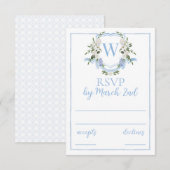 Waterverf Ginger Jar Monogram Crest, Chinoiserie RSVP Kaartje (Voorkant / Achterkant)