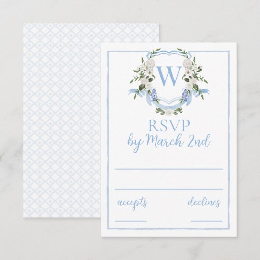 Waterverf Ginger Jar Monogram Crest, Chinoiserie RSVP Kaartje (Voorkant / Achterkant)