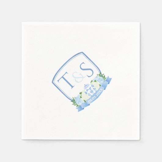 Waterverf Ginger Jar Monogram Weddenschap Servet (Voorkant)