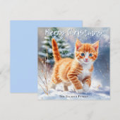 Waterverf Ginger Kitten Snow Christmas Feestdagenkaart (Voorkant / Achterkant)