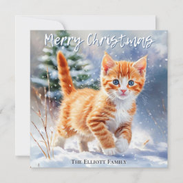 Waterverf Ginger Kitten Snow Christmas Feestdagenkaart