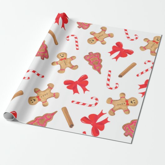 Waterverf Gingerbread Candy Cane Christmas Cadeaupapier (Uitgerold)