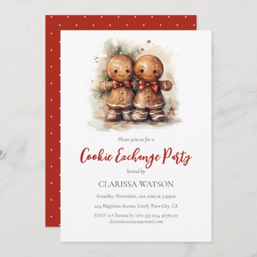 Waterverf Gingerbread Cookie Exchange Party Kaart (Voorkant / Achterkant)