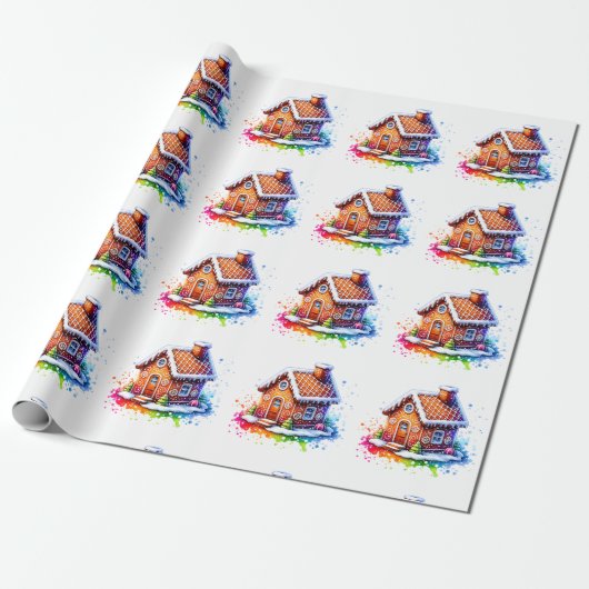 Waterverf Gingerbread House Christmas Wrapping Cadeaupapier (Uitgerold)