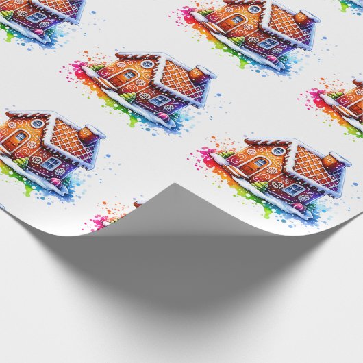 Waterverf Gingerbread House Christmas Wrapping Cadeaupapier (Hoek)