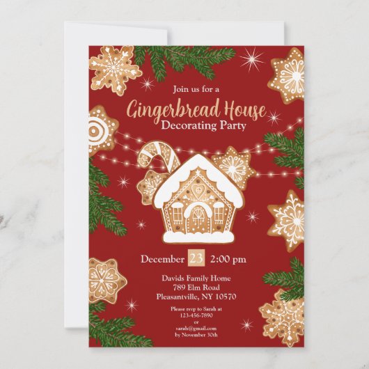 Waterverf Gingerbread House Decorating Party Kaart (Voorkant)