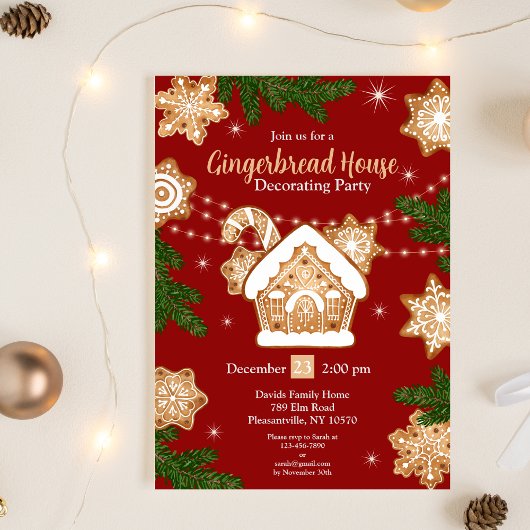 Waterverf Gingerbread House Decorating Party Kaart