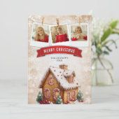 Waterverf Gingerbread House Foto Kerst Feestdagenkaart (Staand voorkant)