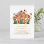 Waterverf Gingerbread House Kerstfeest Folie Uitnodiging (Staand Voorkant)