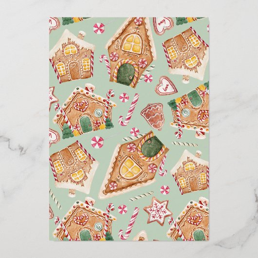 Waterverf Gingerbread House Kerstfeest Folie Uitnodiging (Achterkant)