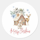 Waterverf Gingerbread House, Polar Beer & Reindee Ronde Sticker (Voorkant)
