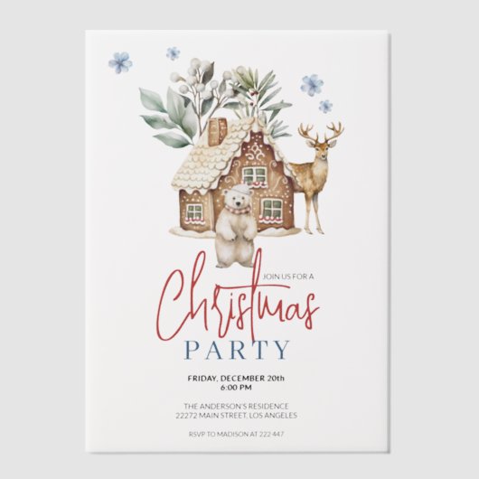 Waterverf Gingerbread House, Polar Beer & Reindee Vellum Uitnodigingen (Voorkant)