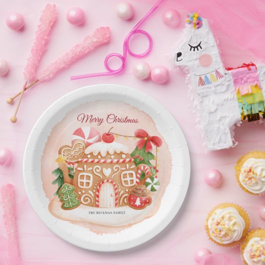 Waterverf Gingerbread House Xmas Feestdag Papieren Bordje (Feest)