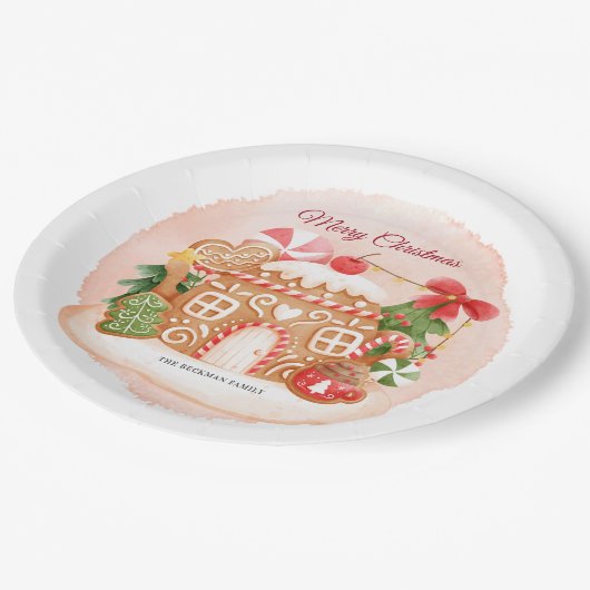 Waterverf Gingerbread House Xmas Feestdag Papieren Bordje (Gekanteld)