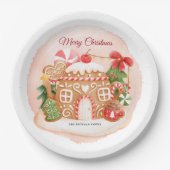 Waterverf Gingerbread House Xmas Feestdag Papieren Bordje (Voorkant)
