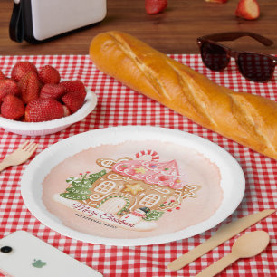 Waterverf Gingerbread House Xmas Feestdag Papieren Bordje