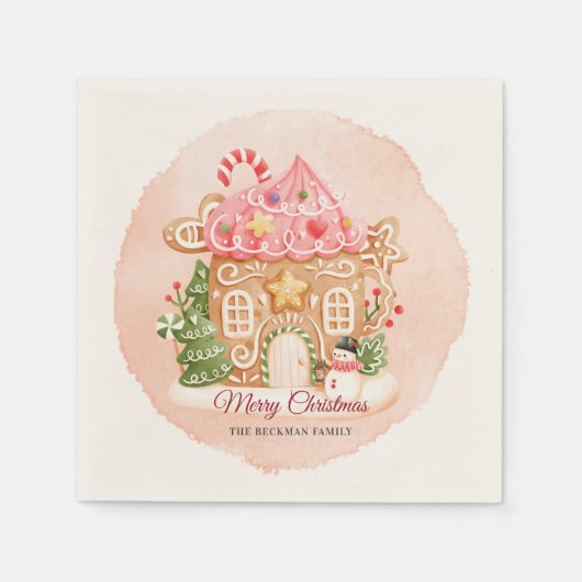 Waterverf Gingerbread House Xmas Feestdag Servet (Voorkant)