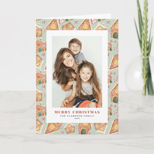 Waterverf Gingerbread Houses Foto Kerst Feestdagen Kaart (Voorkant)