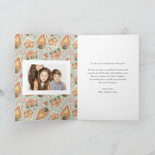 Waterverf Gingerbread Houses Foto Kerst Feestdagen Kaart (Binnen)