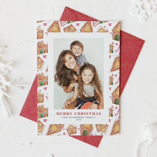 Waterverf Gingerbread Houses Foto Kerst Feestdagen Kaart