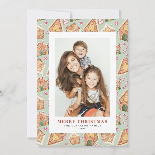 Waterverf Gingerbread Houses Foto Kerst Feestdagenkaart (Voorkant)