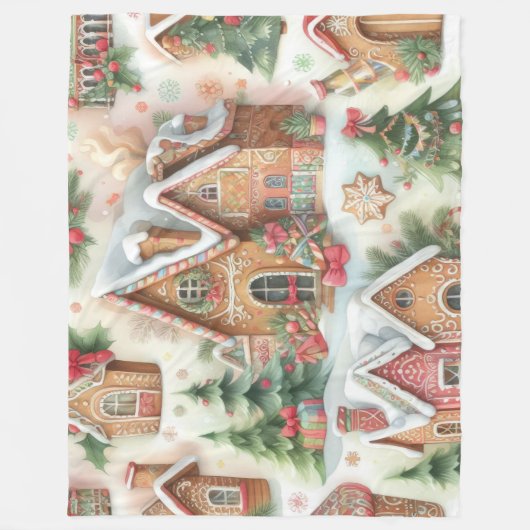 Waterverf Gingerbread Kerstmis Motieven Vakantie Fleece Deken (Voorkant)