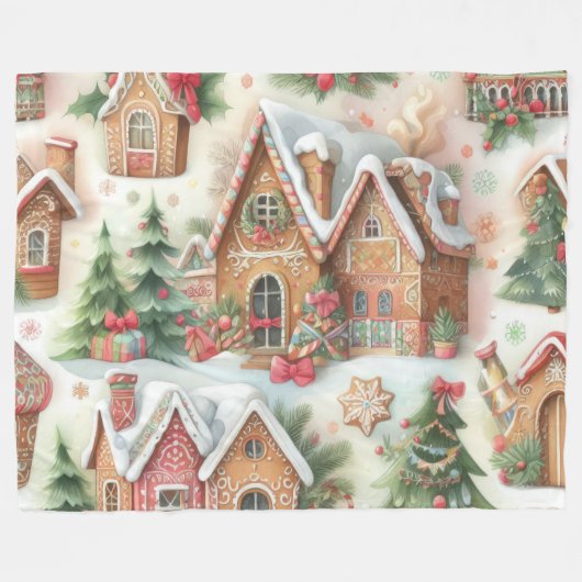 Waterverf Gingerbread Kerstmis Motieven Vakantie Fleece Deken (Voorkant (Horizontaal))