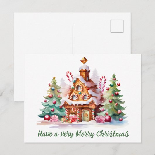 Waterverf Gingerbread Tekst toevoegen Feestdagenkaart (Voorkant / Achterkant)