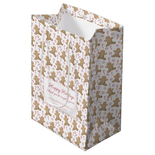 Waterverf Gingerbrood Candy Canes Merry Kerstmis Medium Cadeauzakje (Voorkant Gekanteld)