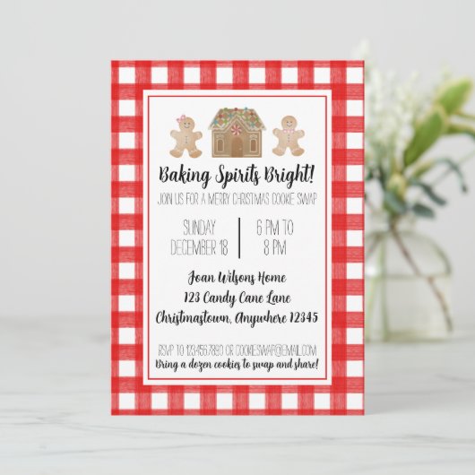 Waterverf Gingerbrood Cookie Swap Uitnodiging (Staand voorkant)